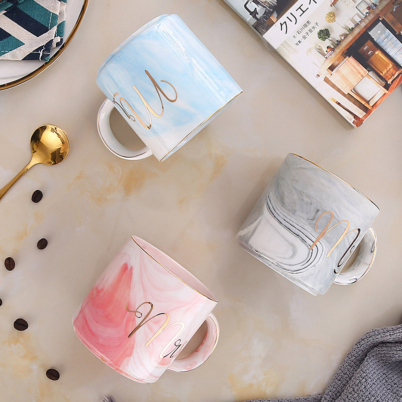 Luxe 380 Ml Marmer Keramische Mok Mok Melk Thee Cups Mr En Mrs Mokken Roze Goud Inlay ontbijt Home Decor