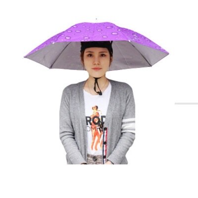 Bærbar hovedmonteret paraply 77cm solskærm letvægts camping fiskeri vandrefestival udendørs parasol foldbar hætte: Lilla