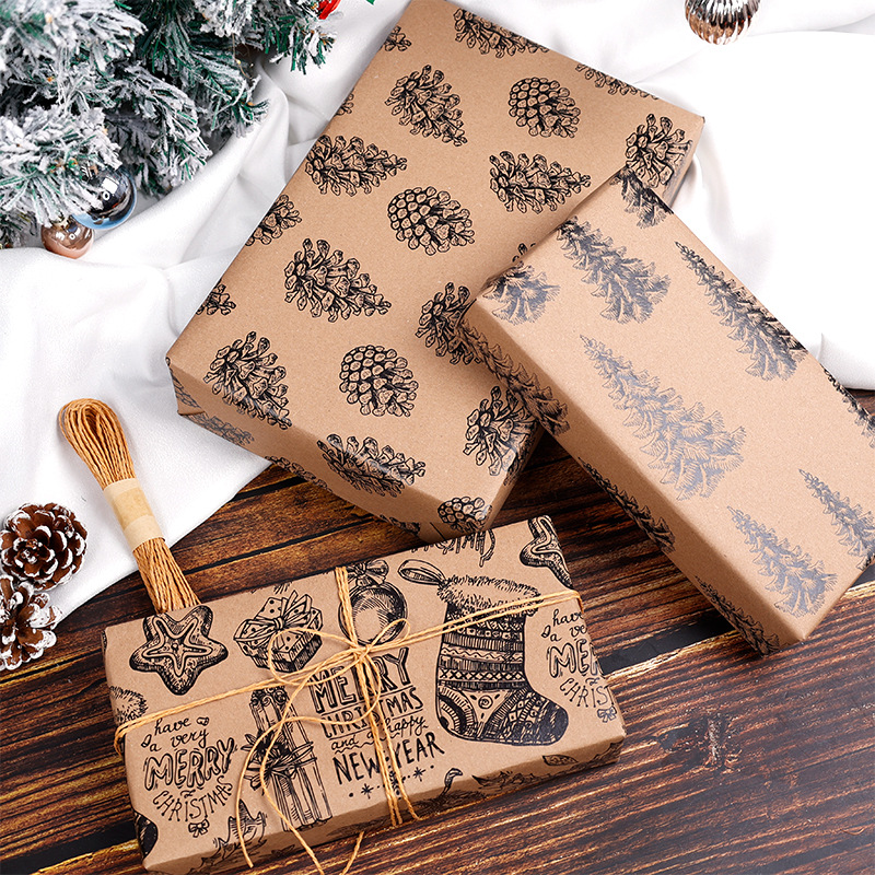 1 Roll Wrapping paper 17inch x 118inch wrap, Christmas Wrapping Paper, Kraft Paper - Black Pinecone Xmas kraft paper ﻿