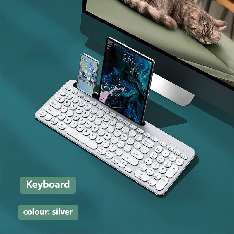 2.4G Wireless Keyboard and Mouse Combo Three-mode Multi System Compatibility Bluetooth Keyboard Mouse Set Rechargeable Keyboards: Pewter