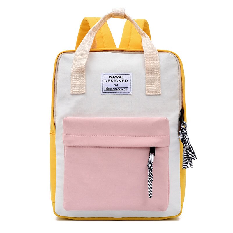 jugendlich Schule Taschen für Mädchen Teenager Patchwork Leinwand Rucksack Schule Frauen lässig Adrette Leichte Schüler Bookbags: Gelb