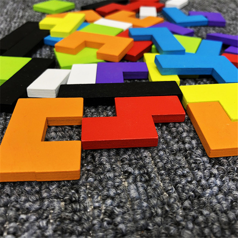 3D Puzzle Wooden Tangram Jigsaw Brain Tetris Game Puzzle Bloacks Preschool Children Play Training Educational Toys