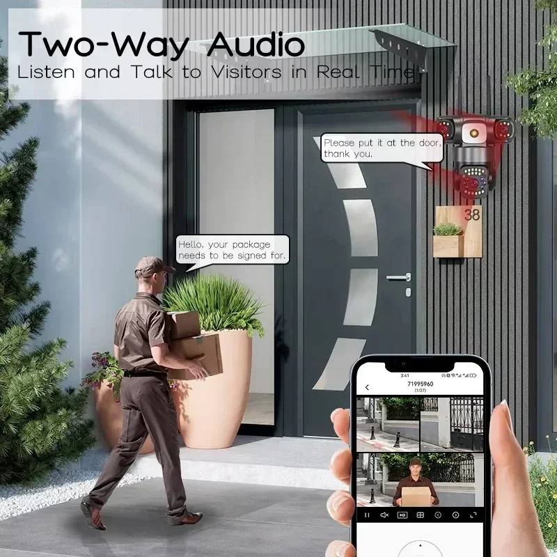 Aiook säkerhetskamera  hd 15mp tre linser wifi ip-kamera utomhus  ip66 vattentät nattseende mobilspårning  v380 pro kamera