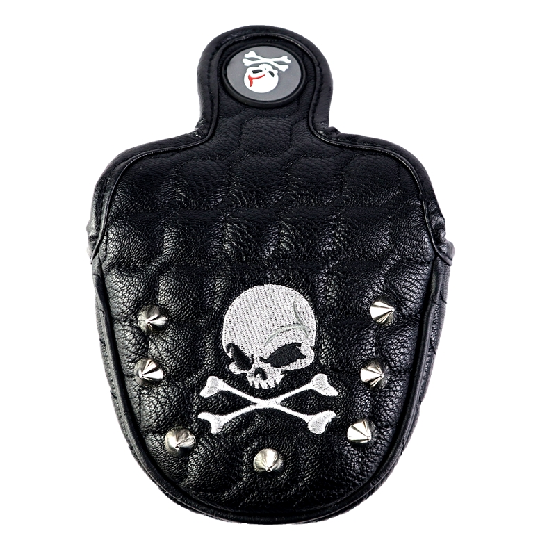 Golf Clubs Headcover Mallet Putter 1Pcs Rivet Skull Embroidery Magnetic Closure Pu Leather