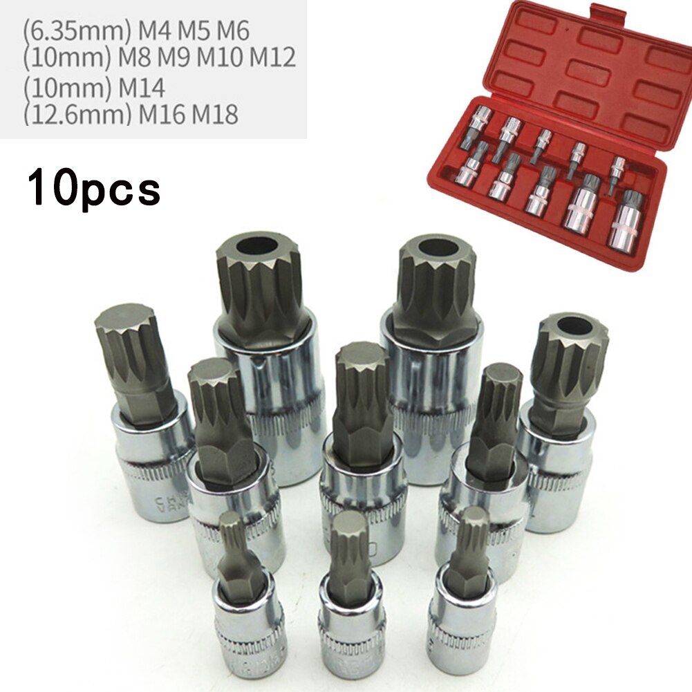 10pcs 12 Point Triple Square Bit Socket Set M4 M5 M6 M8 M9 M10 M12 M14 M16 M18 Automotive Repair Tool Kit With Case