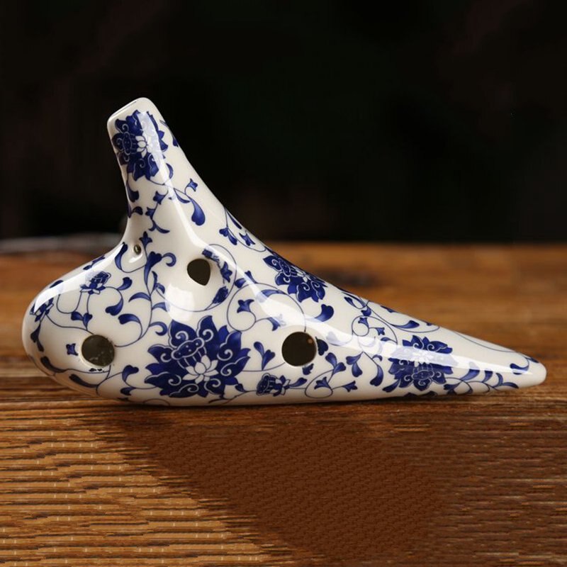 Blauw En Wit Porselein Ocarina 12 Gaten 18*8Cm Vintage Chinese Stijl Gekleurde Glazuur Handgemaakte C Sleutel Orff muziekinstrument