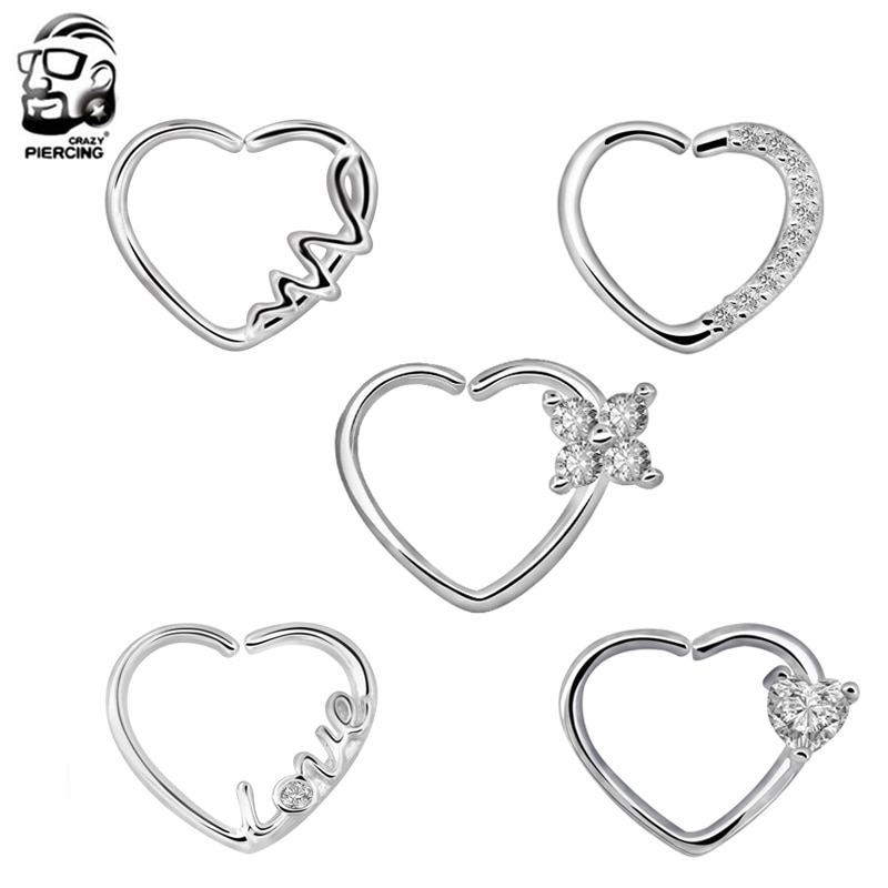 Punk Body Piercing Nose Cartilage Heart Right Closure Daith Cartil Tragus Hinged Segment Ring Body Jewelry Earrings 5 Style