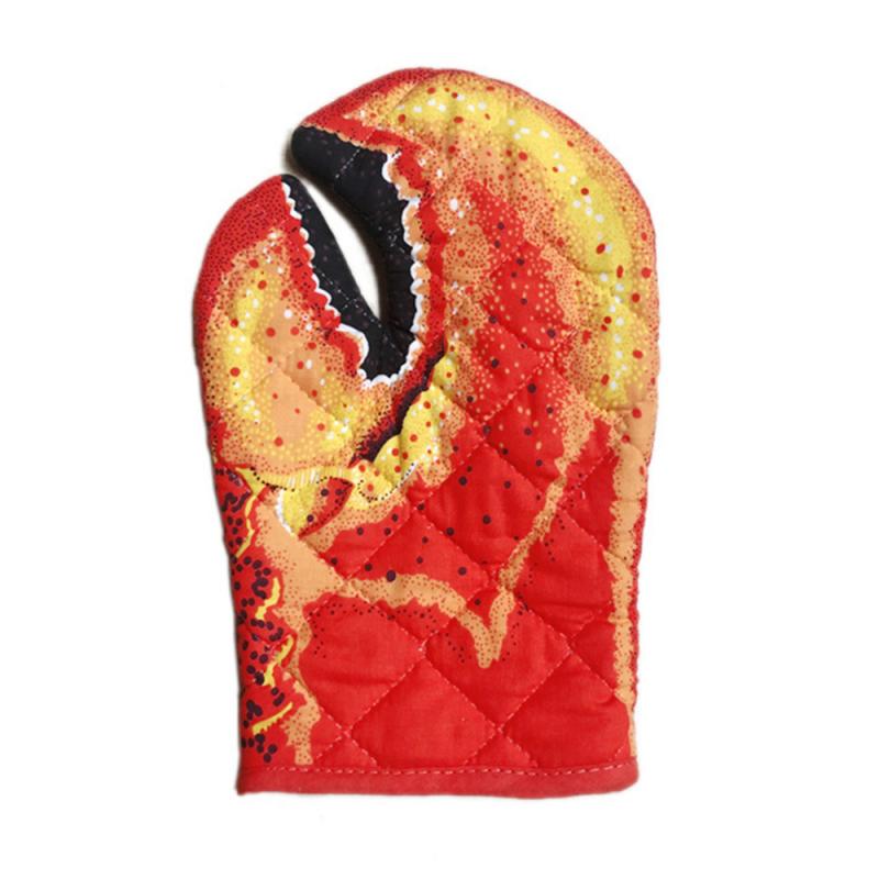 3D Cartoon Cat Paws Oven Mitts Long Cotton Baking Insulation Gloves Microwave Non-slip Heat Resistant Kitchen Gloves: 05 Crab claws