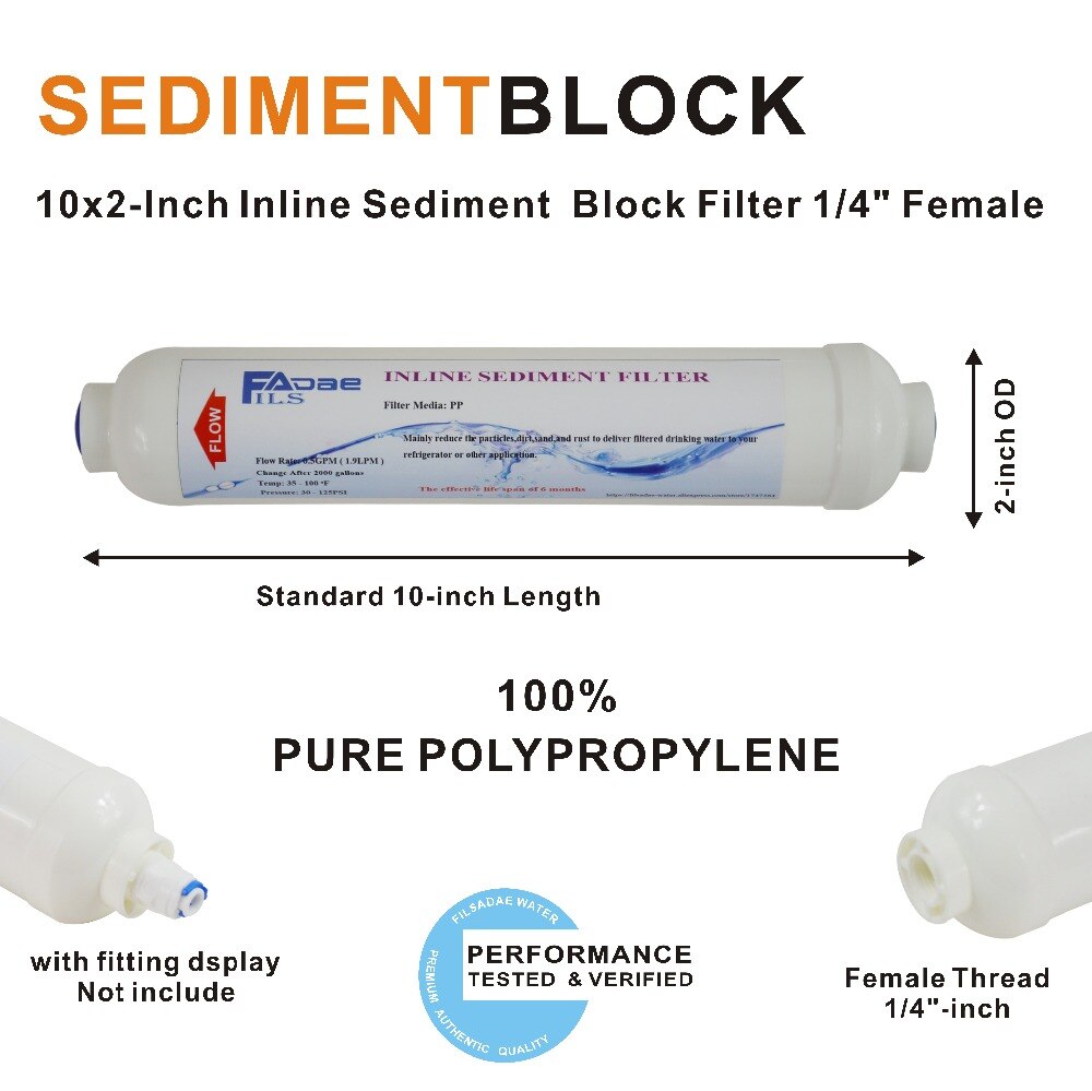 Koelkast en omgekeerde osmose (RO) systeem vervangende waterfilterpatronen 10 inch. T33 Inline sedimentfilter (3+1 GRATIS)