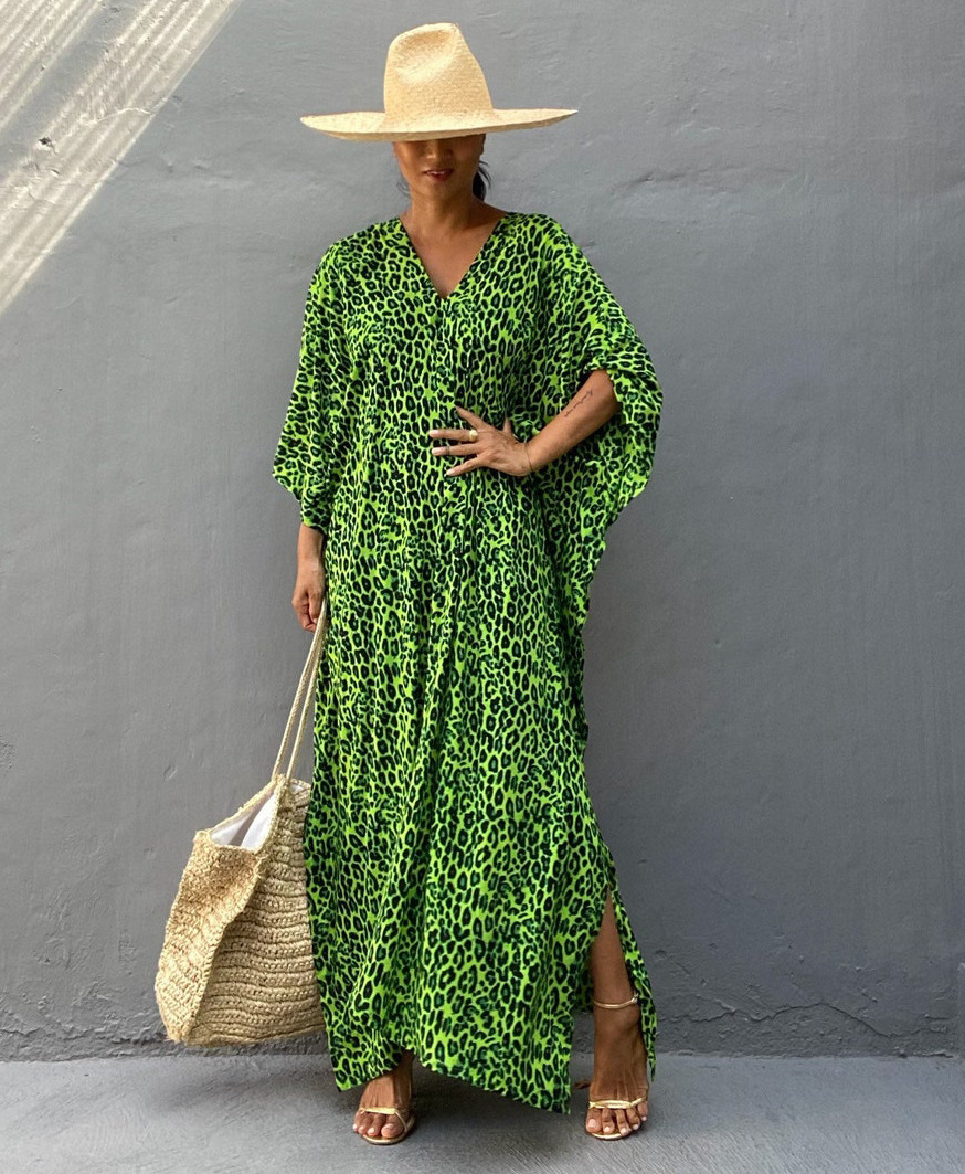 WeHello-Damen-Strand-Startseite-UPS für Bademode, Leopard Kaftan Kimono, Badeanzug Kap, Sommerkleid, Strand tragen Outfits, Tropfen Hüfte