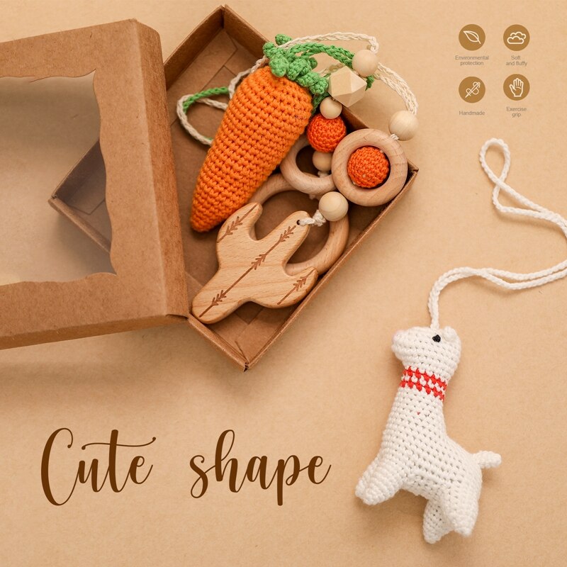 Baby Gym Hout Haak Cartoon Dier Alpaca Beukenhout Kinderziektes Speelgoed Play Gym Set Kraamcadeau Speelgoed Voor Pasgeboren