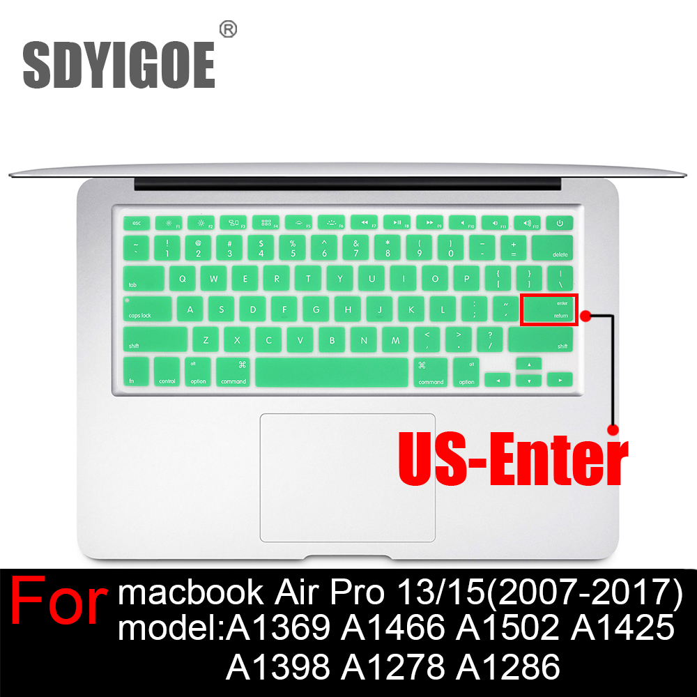 Laptop keyboard cover For macbook Pro13 Retian A1502A1425 15Pro A1398 Air13 A1466 A1369 Silicon Keyboard Cover protective film: US-Grass green