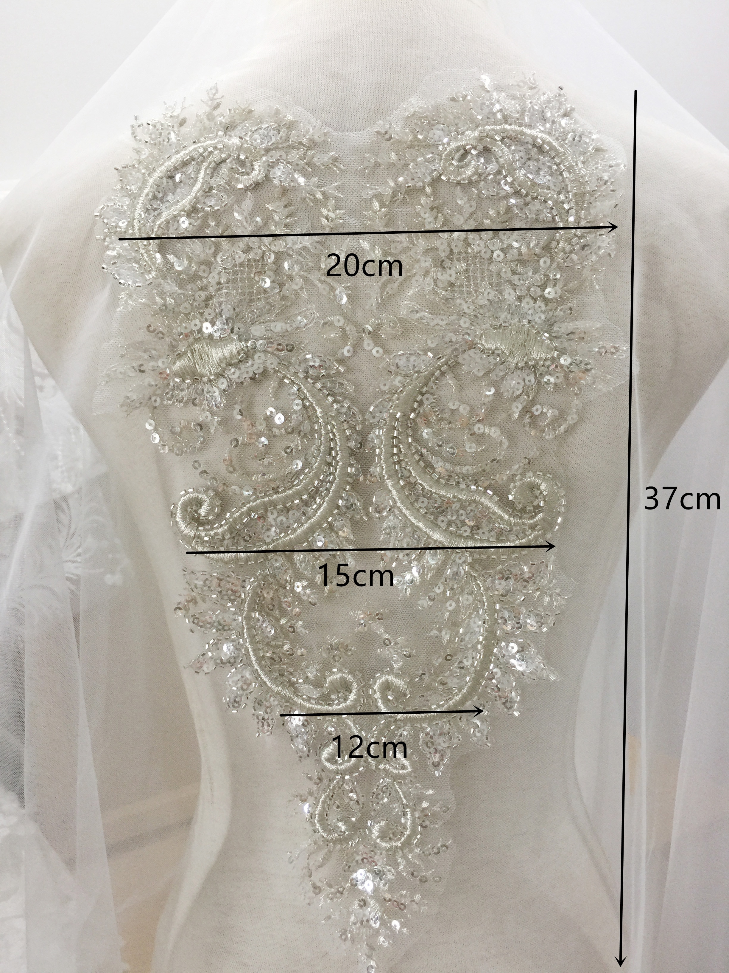 2 Stuks Top 3D Zilveren Draad Kralen Sequin Lace Applique Bloem Patch Applique Trouwjurk Accessoires