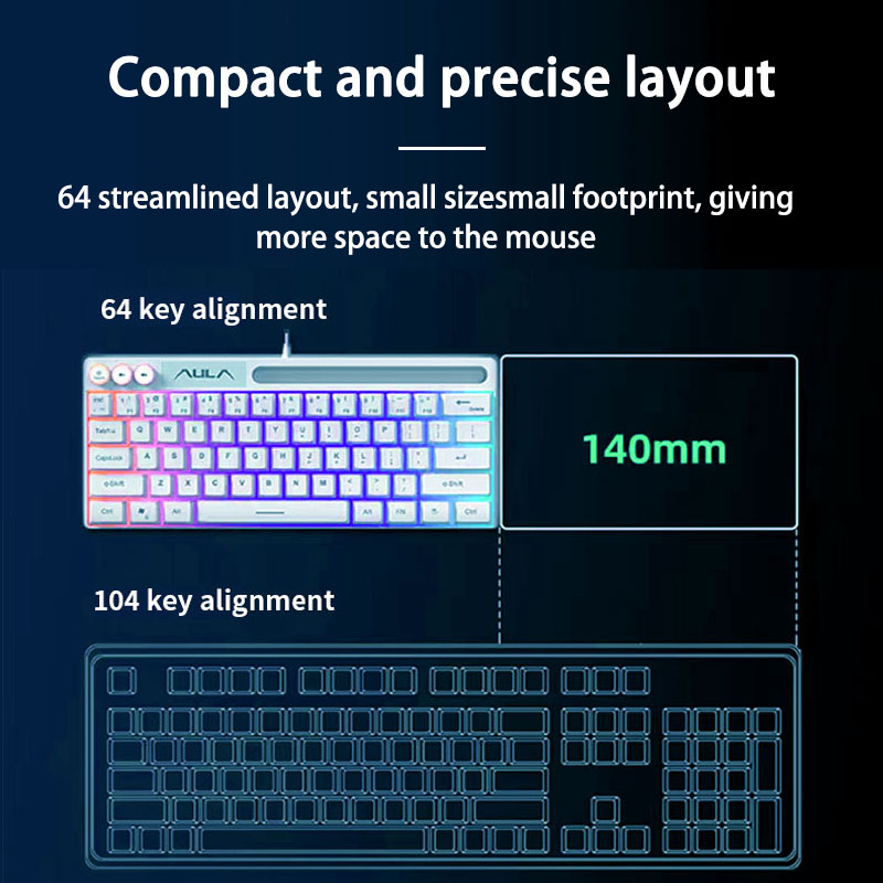 AULA F3061 Mechaniczna klawiatura dotykowa 61-klawiszowa przewodowa mini klawiatura Podświetlana klawiatura RGB Klawiatura do gier laptopa stacjonarnego