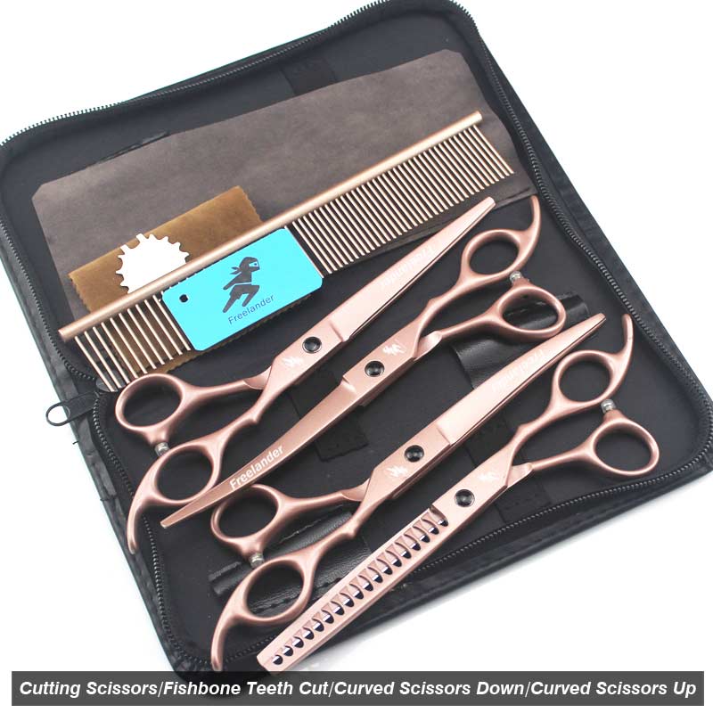 Hairdressing Scissors 7 Inch Gold Hair Salon Hair accessories Hair Set hairdressing shears: Set 4