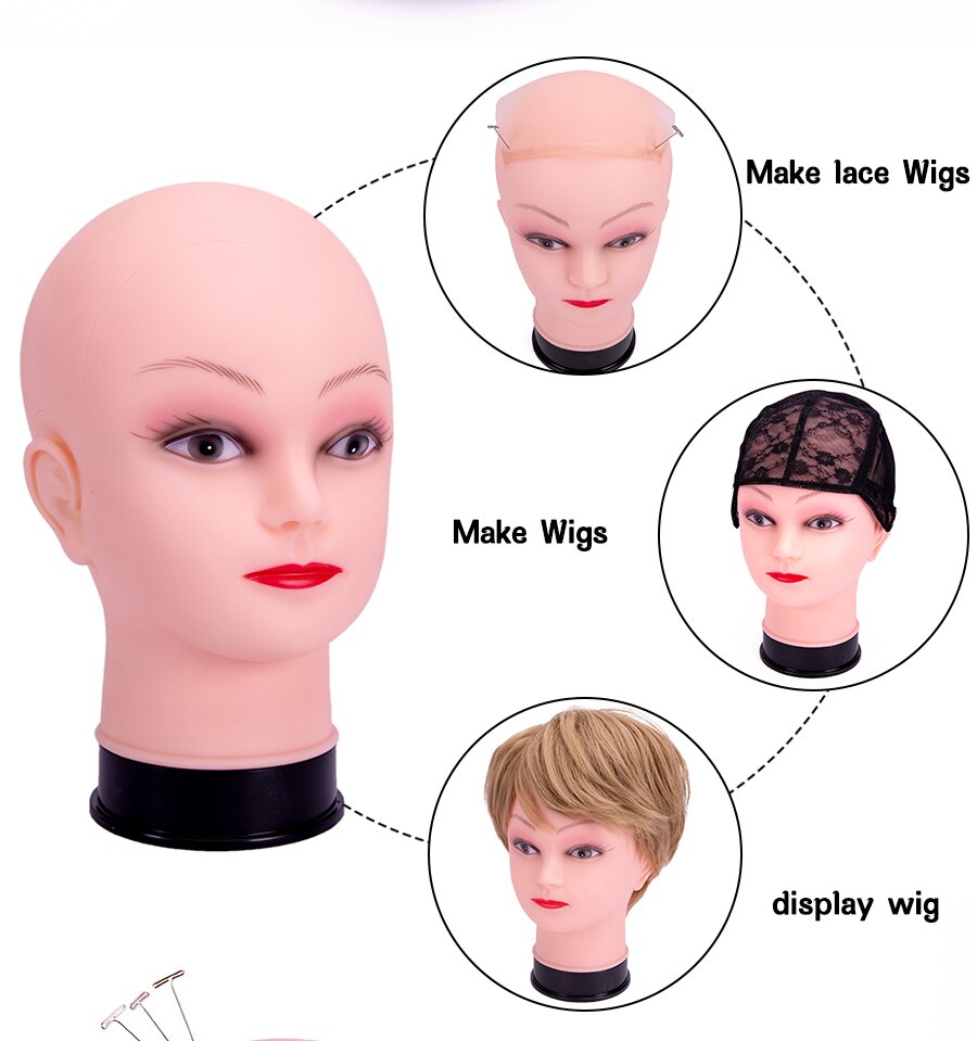 Cabeça de manequim careca do sexo feminino das sanguessugas com suporte profissional cabeça de treinamento careca cabeça de manequim bege e marrom escuro sem cabelo