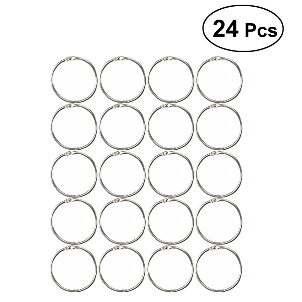 24Pcs Metalen Boek Rings Loose Leaf Binder Ring Sleutelhanger Sleutelhangers (Zilver): Default Title