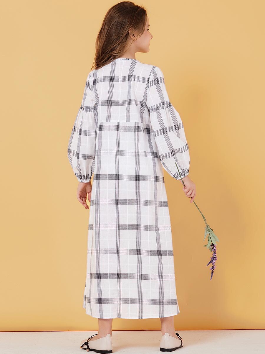 Muslimske piger kjole plaid pufærmer marokkanske kjoler børn børn kimono islamisk tøj a-line vestido kaftan abaya elbise
