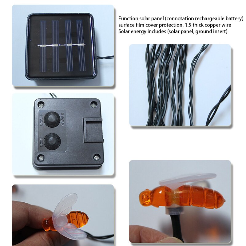 20/30 LED Solar Powered Cute Bee String Light Outdoor Garden Fence Patio Christmas Garland Animal Lights