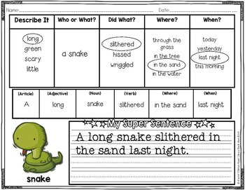 Writing Super Detailed Sentences (Common Core) Writing, Vocabulary, Writing FDF File
