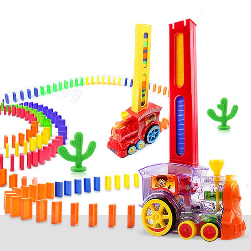 modèle de voiture électrique Domino, blocs de pose automatique, Train avec son, jouets éducatifs pour enfants