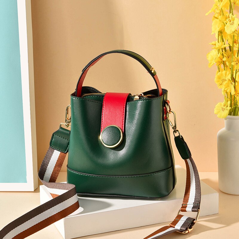 neue Frauen Tasche mit Bunten Strap Eimer Tasche Frauen PU Leder Schulter Taschen Damen Crossbody Messenger Taschen: Armee Grün