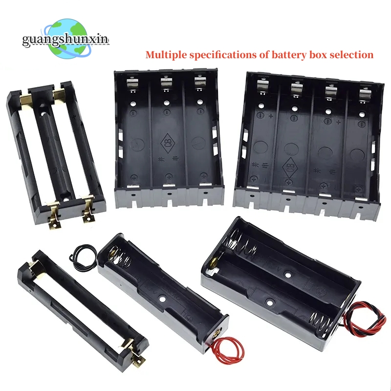 Caja de soporte de batería AA/18650 de tamaño estándar de plástico negro con cable de plomo 3,7 V/1,5 V Clip