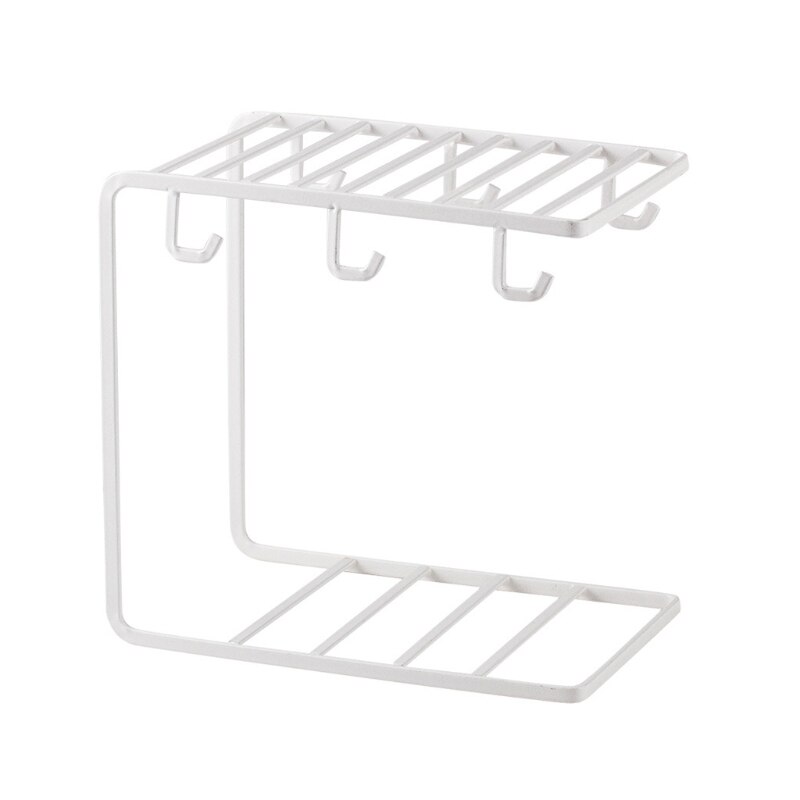 Caneca de metal suporte da árvore para o contador 6 ganchos copo café expositor cabide organizador rack para armário cozinha: WHITE