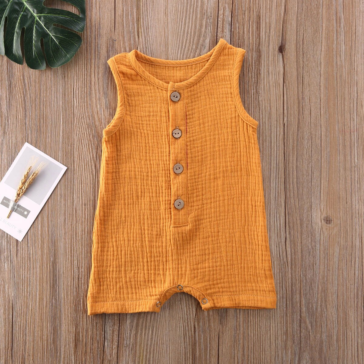 Peuter Baby Baby Meisjes Jongens Mouwloos Knoppen Effen Kleur Romper Zomer Katoen Linnen Jumpsuit