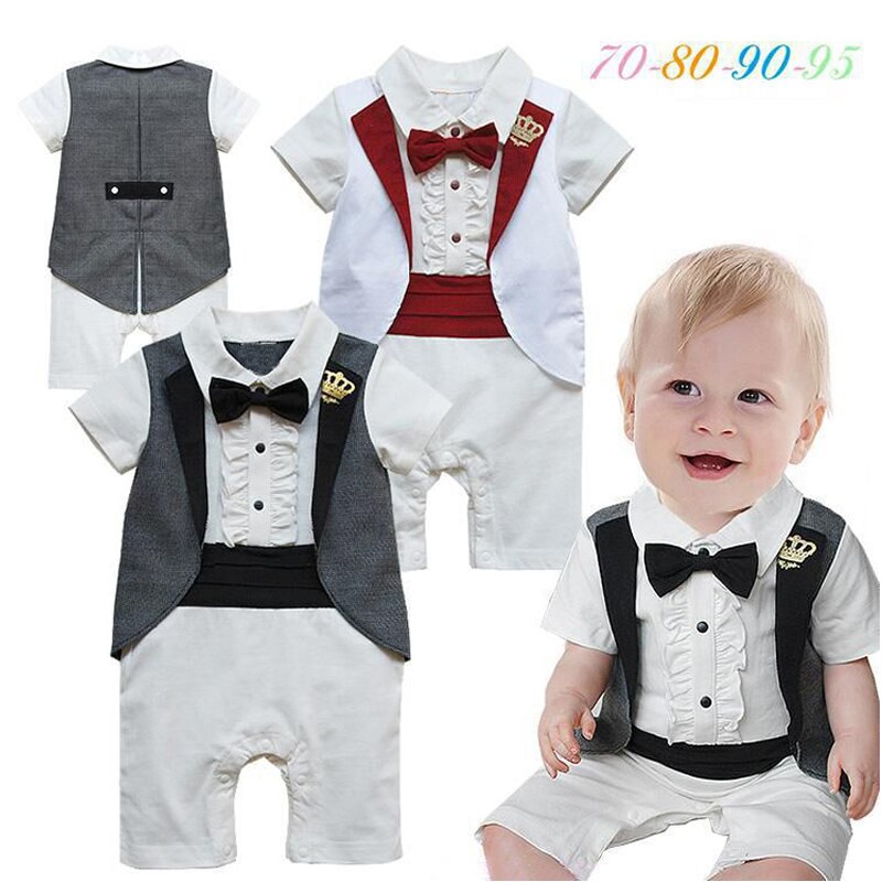 Baby Rompertjes Voor Pasgeboren Zomer Kleding Jongens Korte Mouw Outfit Kinderen Formele Een-Stukken Tuxedo Katoen Wit Rood