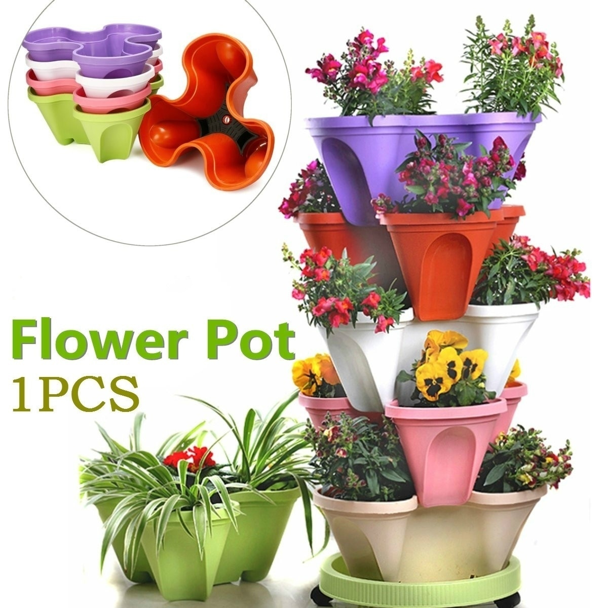 Porte-Vase pour plantes, Pots de fleurs en plastique empilables 5 couleurs, Pot de fleurs, décoration pour la maison, jardin ou balcon, 1 pièce