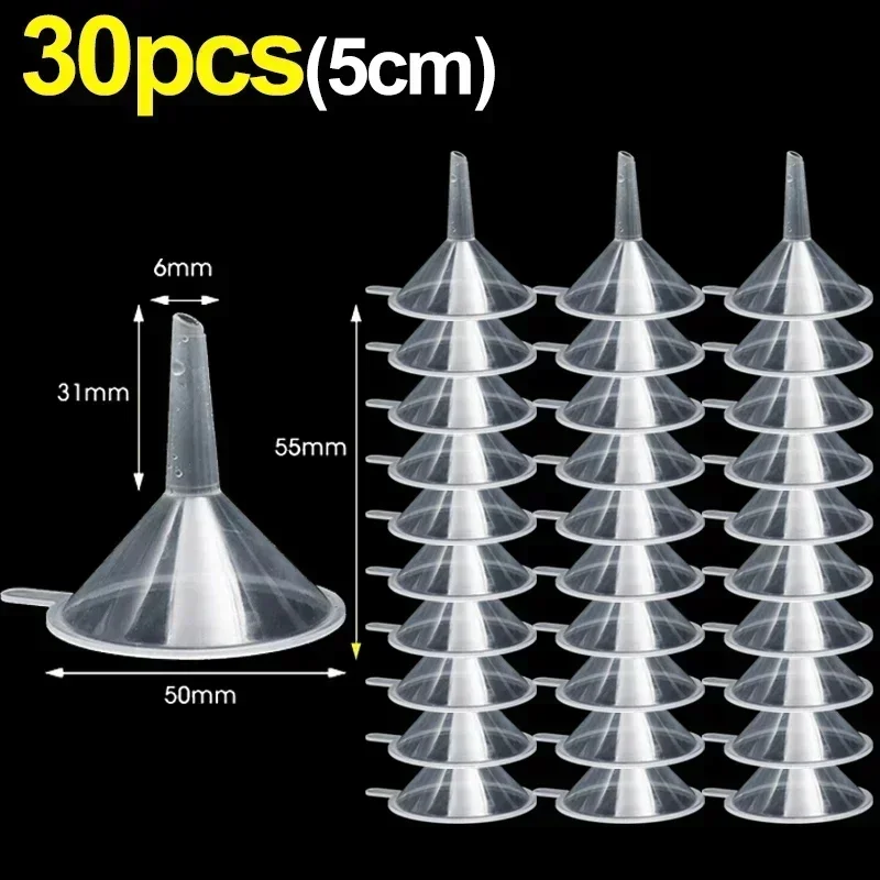 Mini embudos transparentes de plástico, embudos de aceite líquido de boca pequeña, dispensador de líquido cosmético, herramientas de llenado de botellas de laboratorio, 2/50 Uds.: Gris