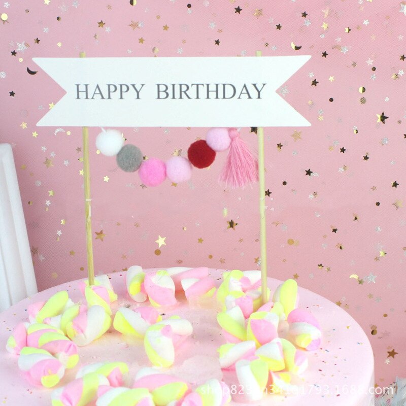 Banner Happy Birthday Cake Topper Cupcake Toppers Flag Banner 1st Birthday Cake Decoration Baby Shower Boy Girl Wedding Party: Pink