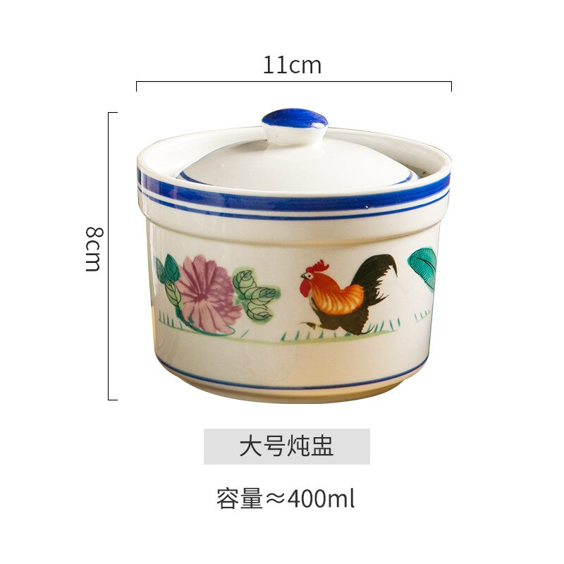 Ceramic Rooster Soup Cup Stew Cup With Lid Waterproof Commercial Hotel Restaurant Bird's Nest Cup Dessert Cup: 4.5 inch
