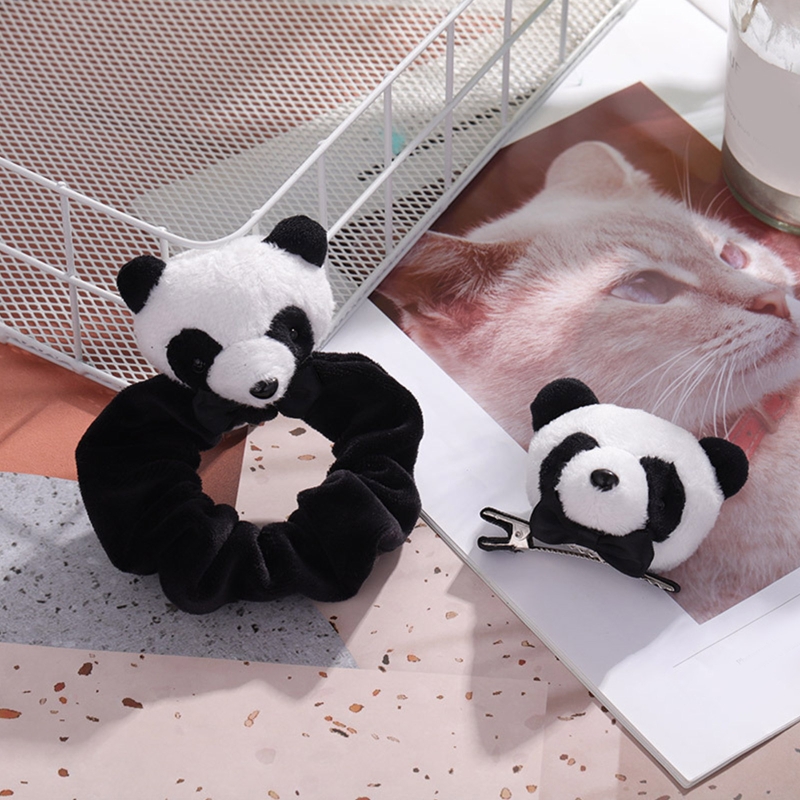 Pinza de pelo peluda de Panda, coletero de pelo de Animal de dibujos animados, diadema de felpa bonita para maquillaje, accesorios para el cabello de cara