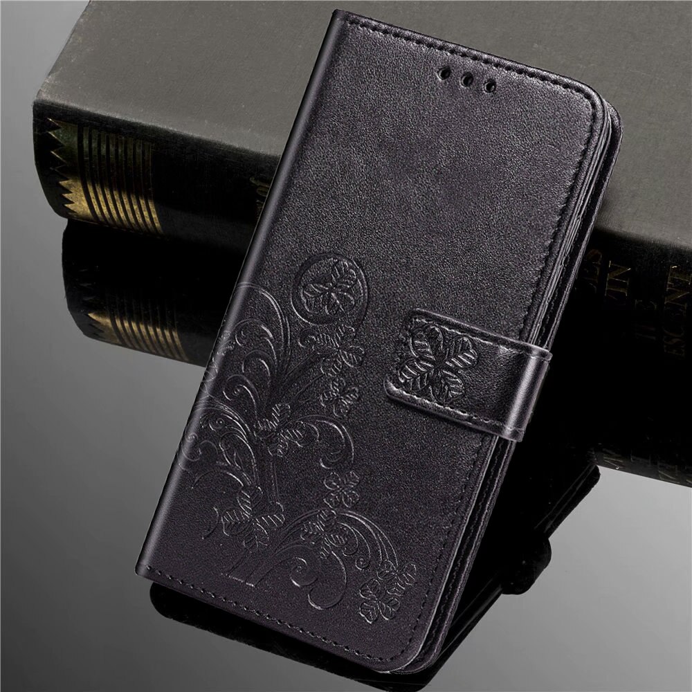 Luxe reliëf 3d bloemenhoesje voor samsung galaxy ace gt -s5830i s5830 pu leren portemonnee flip telefoonhoesje tas volledige achterkant: 2 zwarte