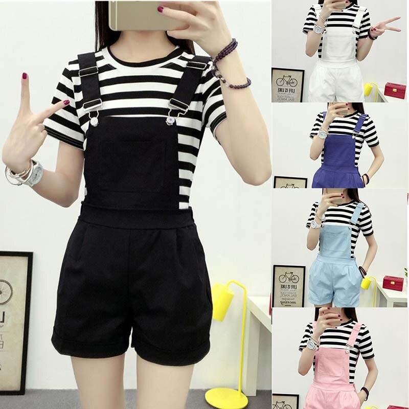 Denim overalls kvinder sommer dejlige jumpsuits forår denim jeans overalls shorts kvinde pink/hvid overall jumpsuit