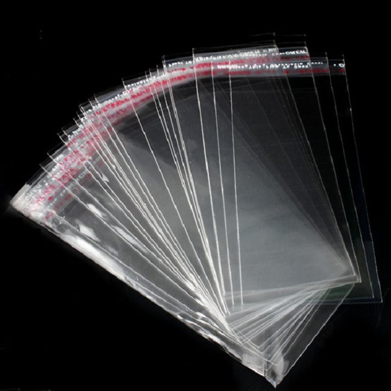 Sac en plastique transparent avec autocollant pour , sachet OPP transparent avec pli de 3cm, lot de 600 pièces, 6x24cm,