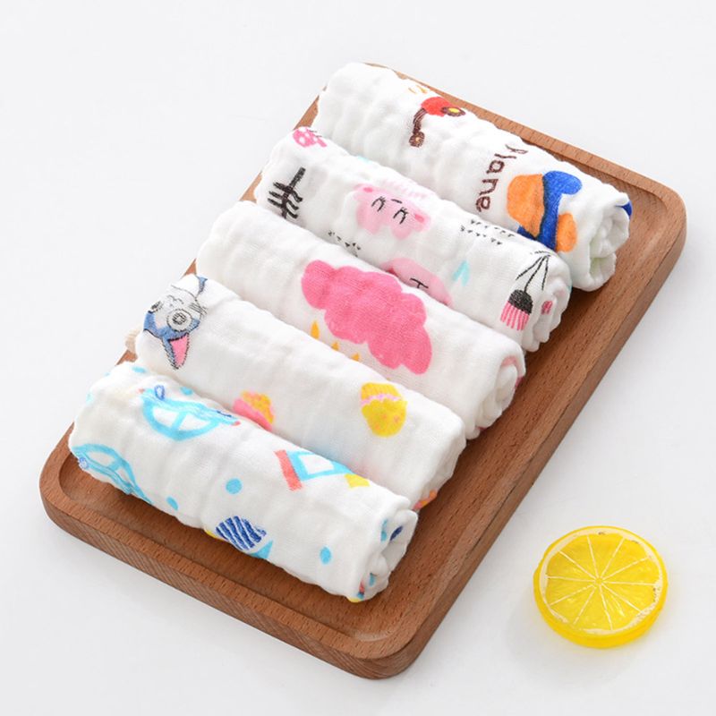 10 Stks/set Baby Muslin Washandje Met Gedrukte Pasgeboren Zakdoek Katoen Gaas Baby Gezicht Handdoek