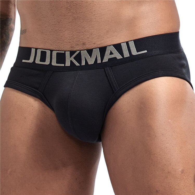 JOCKMAIL Men Briefs Underwear Men&#39;s Sexy Breathable Underpants Cottonl Comfortable Mens Underwear Shorts Cueca Gay Male Panties: black / XXL