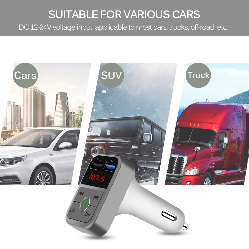 Auto Lader Voltage Display Bluetooth MP3 Speler Handsfree Car Kit Fm-zender Tf U Disk Dual Usb Charger Power Adapter