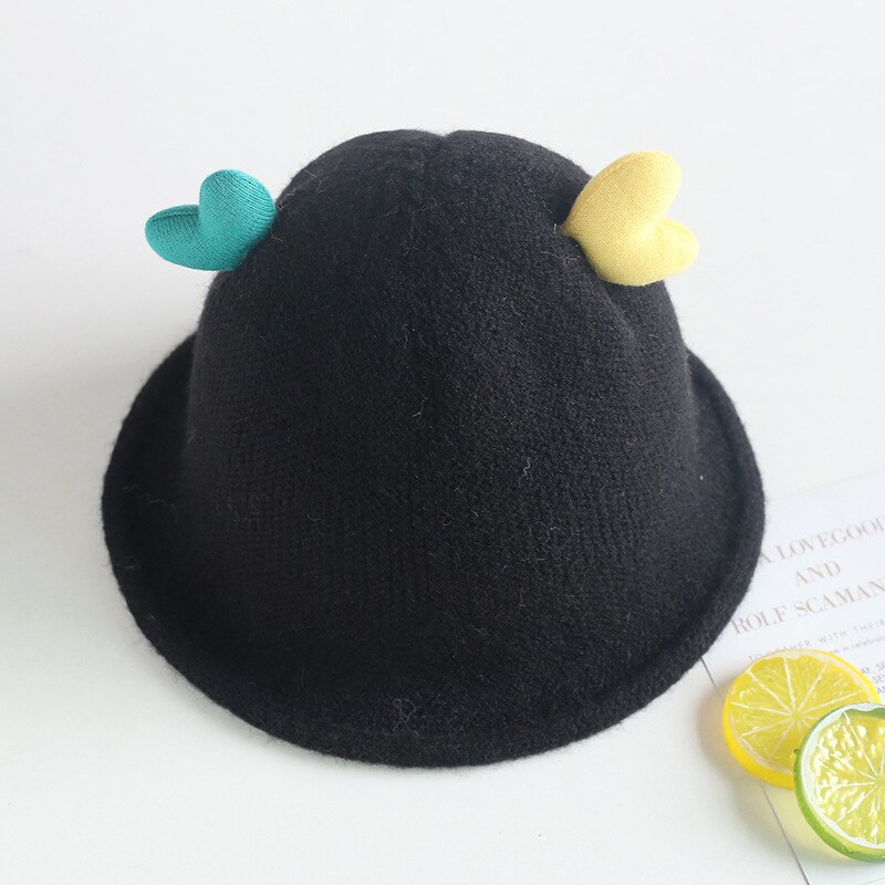 Babymuts winter kinderen snoepkleur liefde gebreide muts vissersmuts baby warme wollen muts douchemuts mutsen voor vrouwen: Zwart