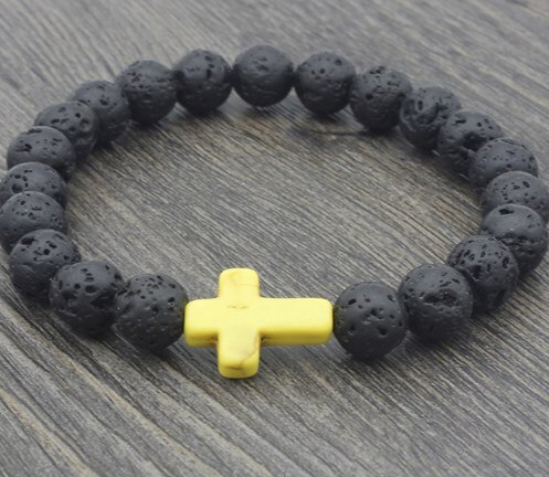 8mm noir volcanique pierre de lave xf323 v croix rouge bleu rouge turquoise Yoga élastique fil ajuster perle pierre Bracelet bracelets: 3