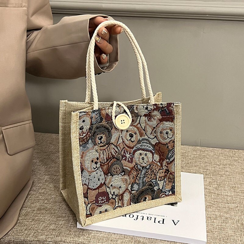 Borsa a tracolla da donna Kawaii orso borsa a tracolla con stampa su tela femminile studente di moda Shopping borsa portatile borsa da donna regali per ragazze