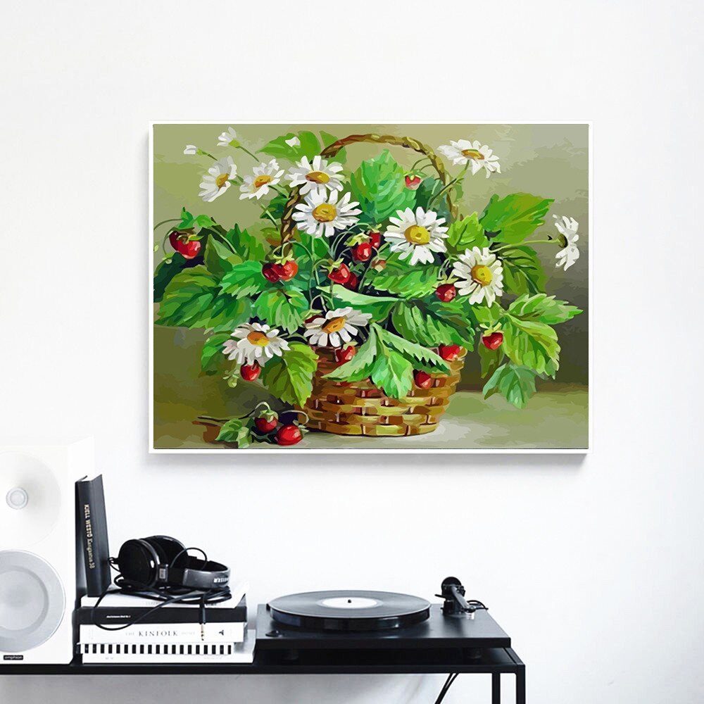HUACAN DIY Oil Painting By Numbers Flowers In The Basket Pictures Canvas Painting For Living Room Wall Art Home Decoration