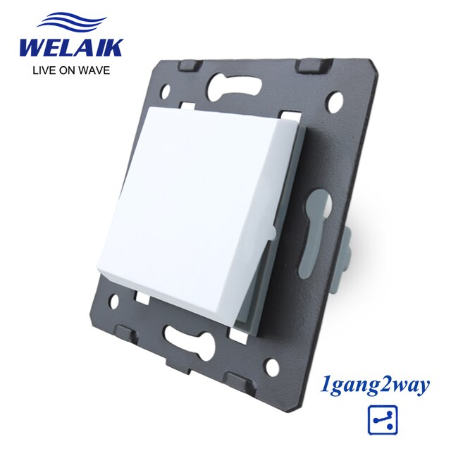 WELAIK EU Light Wall-Switch-DIY Parts-Push-Button 1Gang-1Way Without Crystal-Glass-Panel 220V 5A 45*45mm A711W: White 1Gang 2Way