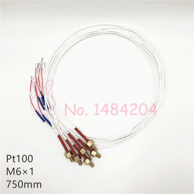 High Precision PT100 Temperature Sensor Class A RTD Probe M4 Brass Screw Thread 6mm 3-Core Teflon Wire 750mm for Coffee Machine: M6  750mm