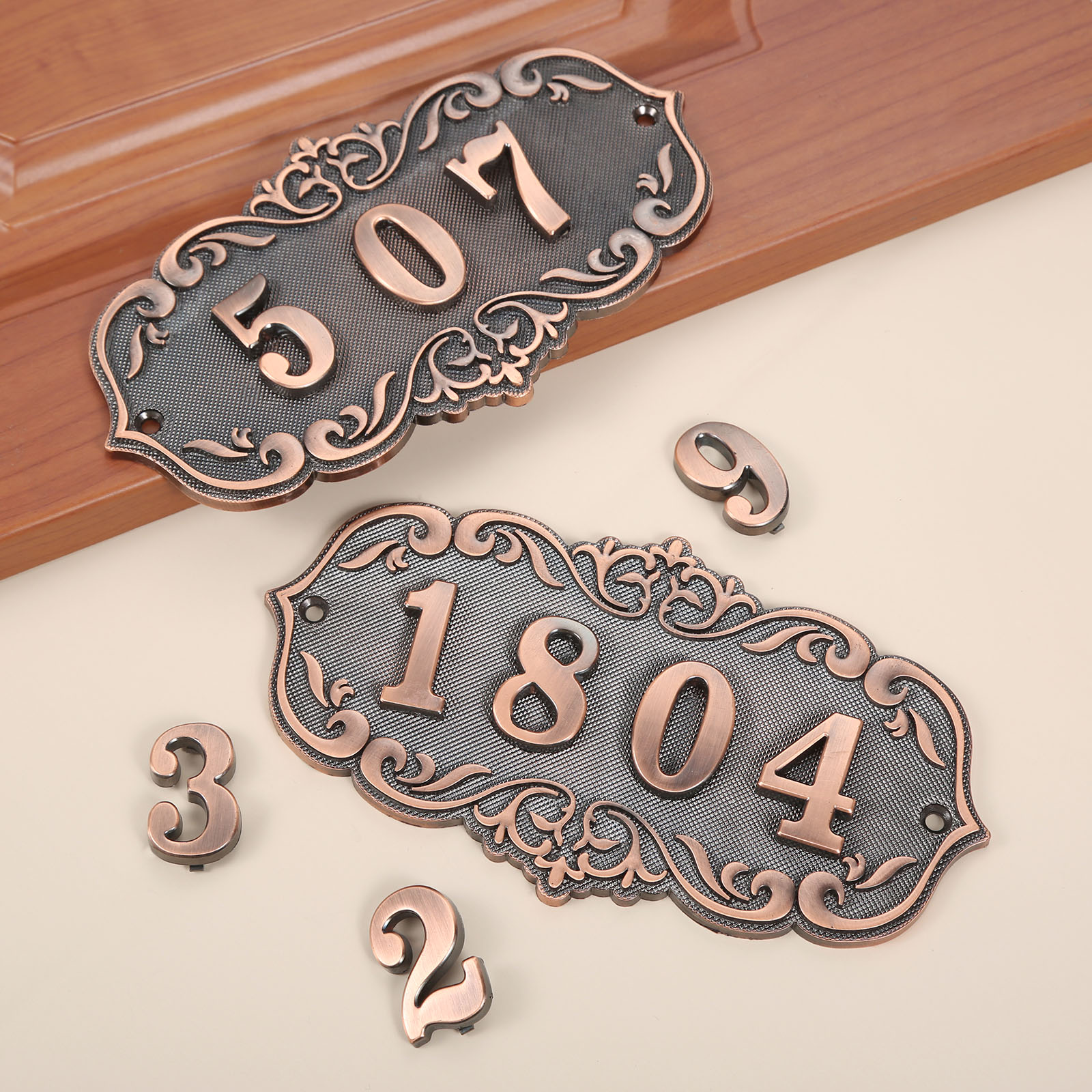 DRELD Old Antique Copper House Number Plastic Door Plate Custom Sign Door Number Sticker for Hotel Apartment Villa Door Plate