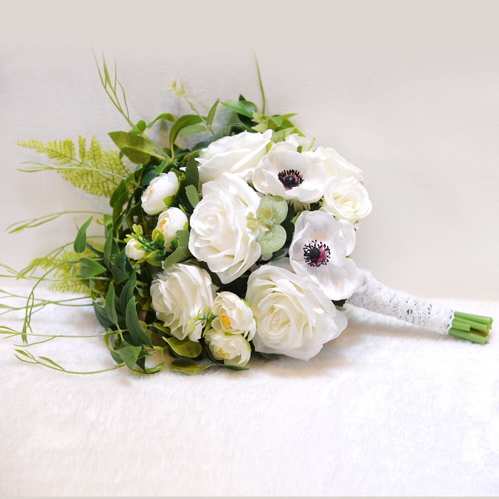 Hvit kunstig brudebukett brudepikebukett bryllupsbukett bukett mariage ramo de novia bryllupsblomst brudeblomst