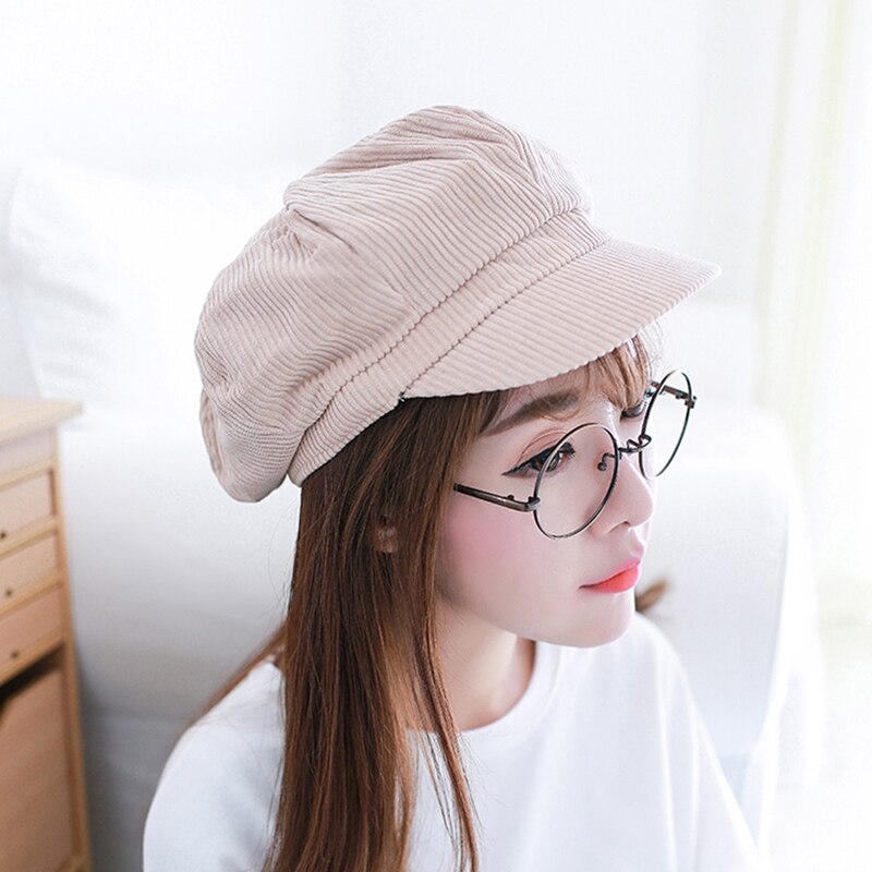 Gorra de pana estilo intelectual Retro para mujer, gorro con Cierre trasero, accesorios de sombrero de ocio,